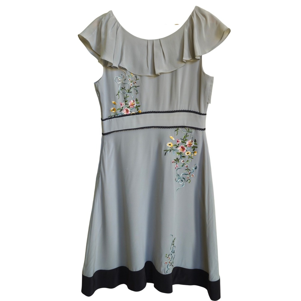 Anthropologie Floreat Dress 10 acts 8 Garden Floral Embroidered 100% Silk Fairy - Picture 2 of 10